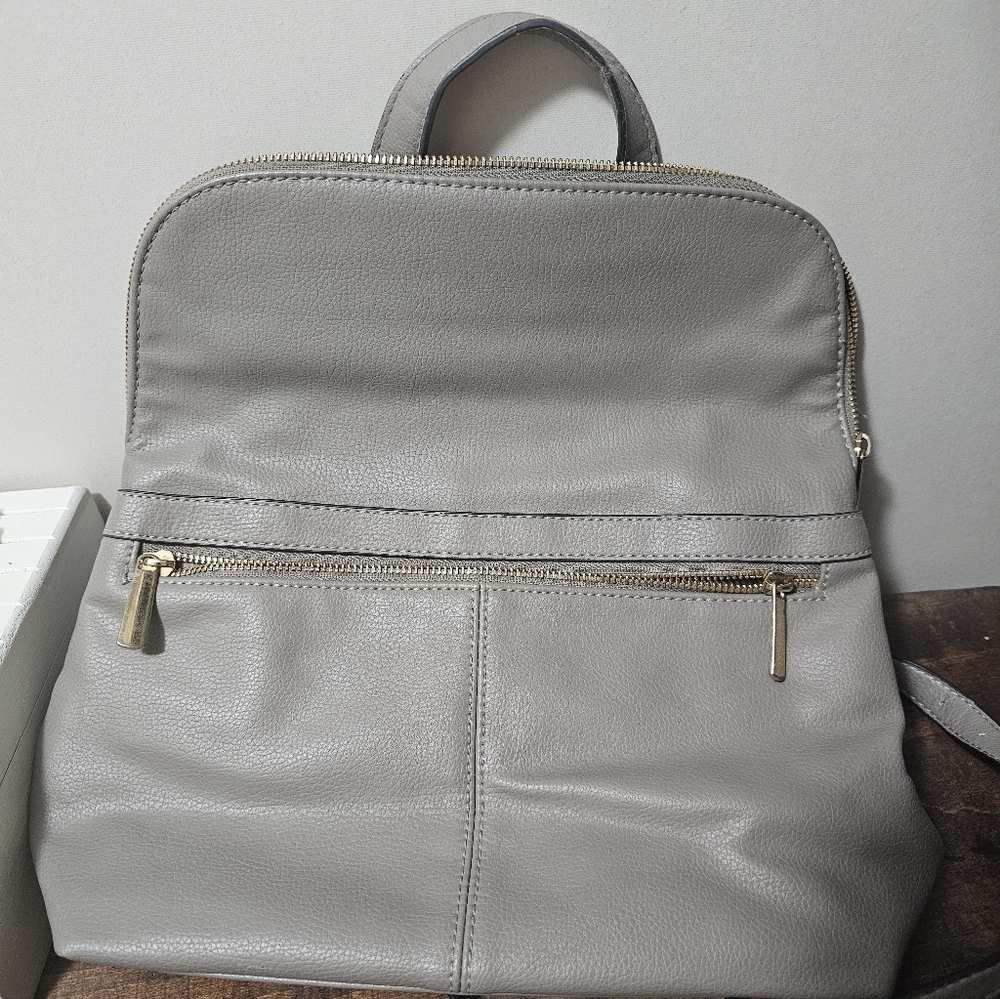 Gray Leather Backpack